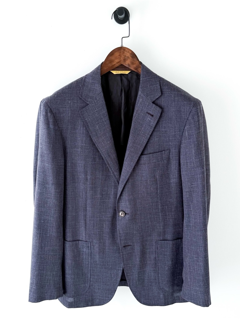 Canali Kei Dark Navy Blue Wool Silk Linen Textured Sport Coat Blazer Men's 42R